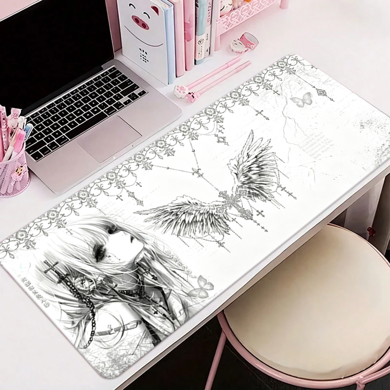 Tablet With All Accessories - Deri Mousepad Siyah Beyaz Anime Estetik